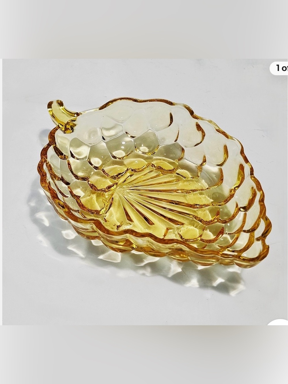 Vintage Anchor Hocking Amber Grape Leaf Dish